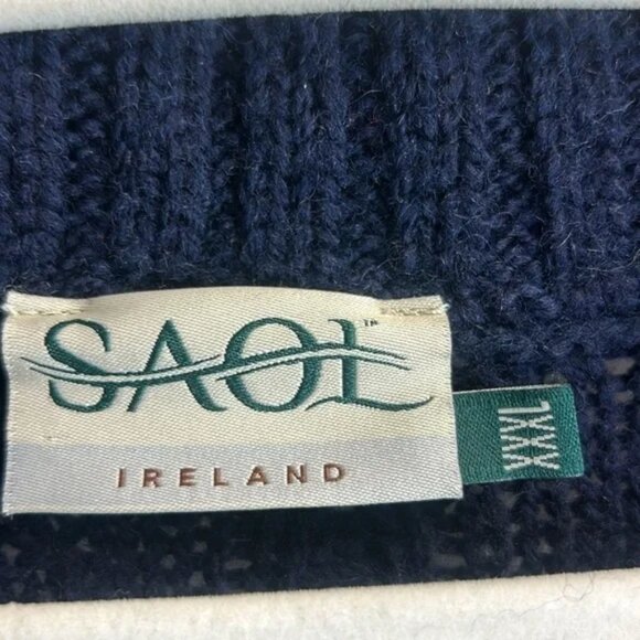 SAOL Irelend Blue Sweater - Merino Wool Aran Shawl Collar - Picture 3 of 7